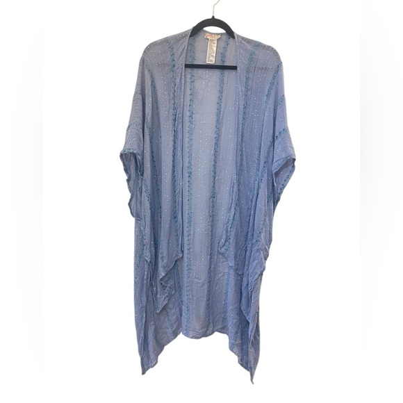 Free People Y2K vintage kimono sequin knit one size blue boho - Picture 1 of 11